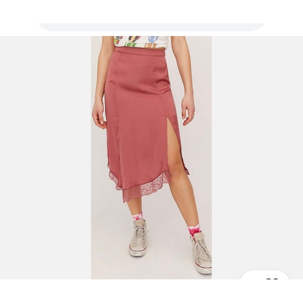 Free People Hey You Pink Satin Half Slip Skirt with Lace Trim